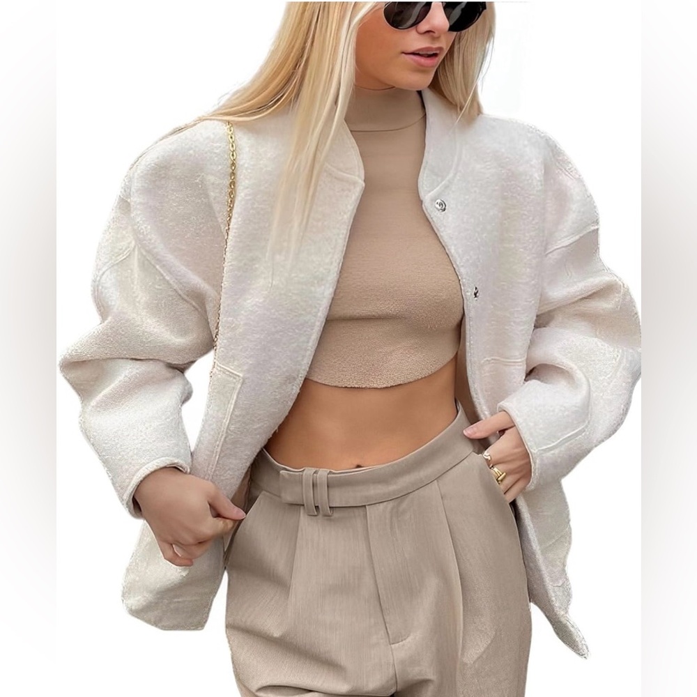 Womens Oversized Wool Blend Bomber Jacket